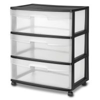 Sterilite 3-Drawer Wide Storage Cart w/ Casters (White or Black)