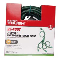 Hyper Tough 25' 3-Outlet Multi-Directional Indoor/Outdoor Extension Cord