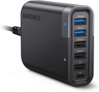 RAVPower 6-Port 60W USB-C Wall Charger w/ QC 3.0 & 24W Power Delivery