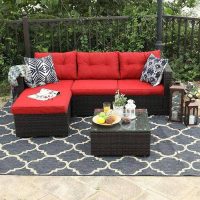 3-Piece Phi Villa Rattan Outdoor Sectional Sofa Set (Beige or Red)