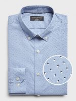 Banana Republic Factory: Men's Slim-Fit Non-Iron Print Shirt (Mist Blue)