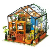 ROBOTIME DIY 3D Mini Green House w/ LED Dollhouse Wooden Miniature Furniture Kit