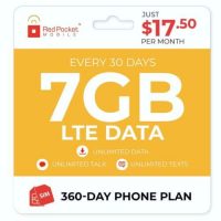 360-Day Red Pocket Prepaid Plan: Unlimited Talk & Text + 7GB Data / Month