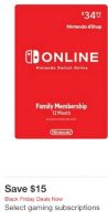 12-Month Nintendo Switch Online Family Membership (Email Delivery) $19.99 **Starts 11/22**