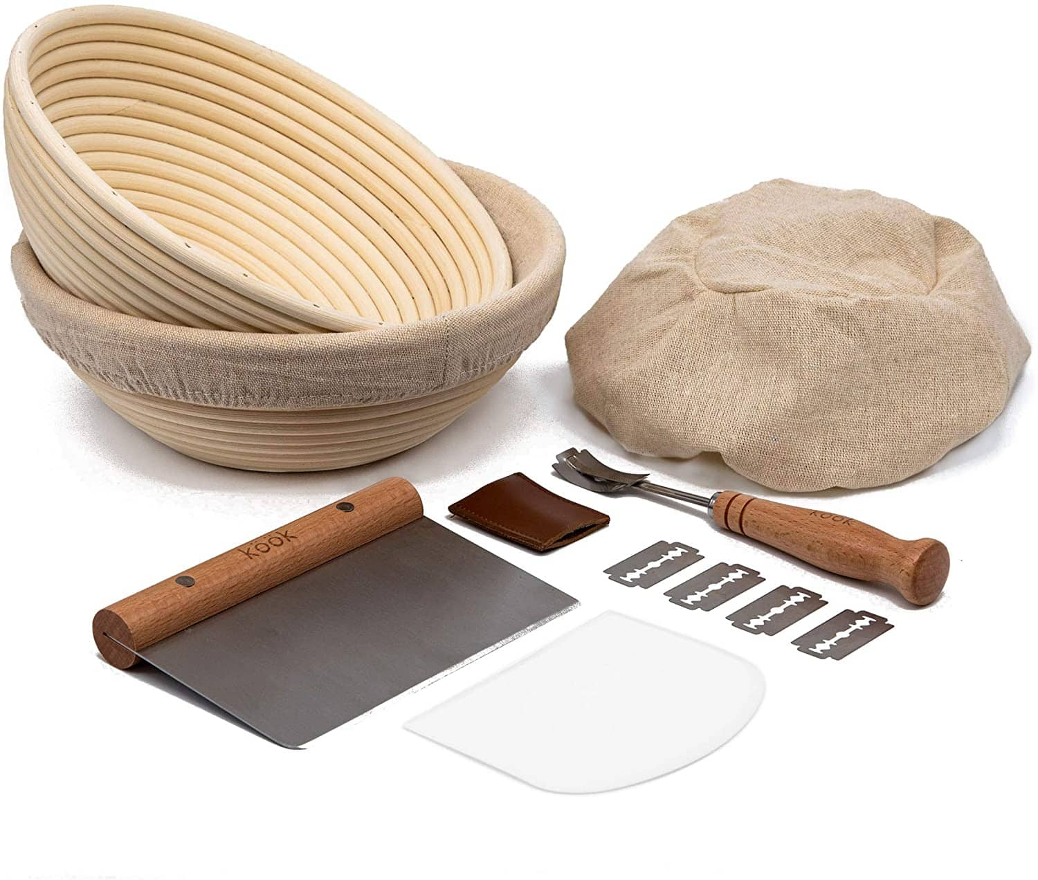 Kook Sourdough Bread Proofing Set: 2 Rattan Banneton Baskets