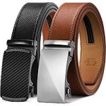 2-Pack Zitahli Men’s Ratchet Leather Belts (34″ to 48″, Black/Brown)