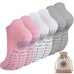 3-Pair Horuru Women’s Yoga Pilates Non-Slip Grip Socks (White, Grey & Pink)