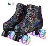 40% OFF Wuwer Roller Skates for Women Men Stylish PU Leather High Top Classic Double-Row Roller Skates Indoor Outdoor Roller Skate Shoes Lightning Pattern for Beginners a Shoes Bag