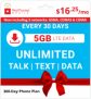 360-Day Red Pocket Prepaid Plans: Unlimited Talk & Text + 5GB Data / Month