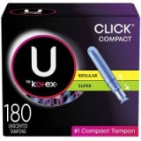 6-Pack of 30-Count U by Kotex Click Compact Unscented Tampons (Regular & Super)