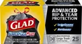 25-Count 30-Gallon Glad ForceFlexPlus Black Large Drawstring Trash Bags