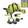 Ryobi 18-V ONE+ Li-ion Brushless 4-Tool Kit + Free Ryobi Bare Tool or Battery