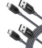 2-Pk Anker PowerLine+ 6′ USB-C to USB-A 2.0 Cables (Gray or Red)