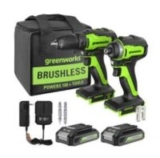 Greenworks 24V Max Cordless Brushless Drill + Impact Combo Kit w/ (2) 2.0Ah Batteries