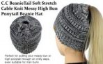 C.C BeanieTail Soft Stretch Cable Knit Messy High Bun Ponytail Beanie Hat-23% OFF