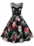 Christmas Plus Size Kitten Print Swing Dress-36% off