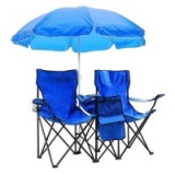 civilys Double Folding Beach Chair with Removable Umbrella Table Cooler