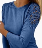 Women Summer V Neck Blouses Elegant Lace 3/4 Sleeve Tops Dressy Casual Tee Shirt