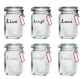 Mainstays: Set of 4 Melamine Round Divided Plates $6, Set of 6 Glass Clamp Jars