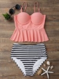 High Waisted Striped Peplum Tankini Set