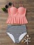 High Waisted Striped Peplum Tankini Set