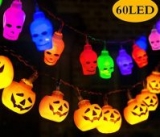 GIGALUMI Halloween Lights Decoration, 12ft 30LED(3D Orange Pumpkin,White Spooky Skull)
