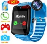 Kids Waterproof Smartwatch with GPS Tracker – Boys&Girls IP67 Waterproof Smart Watch Phone with Camera Games Sports Watches Back to School Supplies Grade Student Gifts (01 S7 Blue Waterproof Watch)-@Amazon