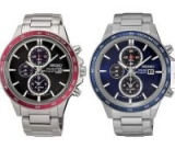 Seiko Men’s Solar Chronograph Stainless Steel Watch (Blue or Red Dial)
